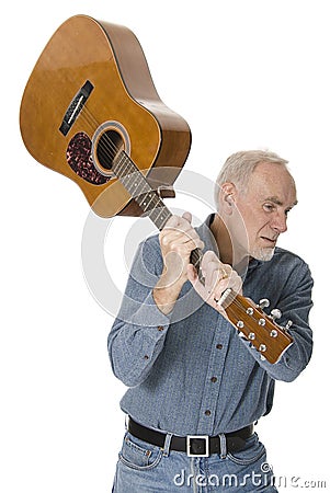 Crazy old man with guitar Stock Photo