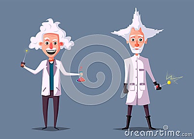 Crazy old scientist. Funny character. Cartoon vector illustration Vector Illustration
