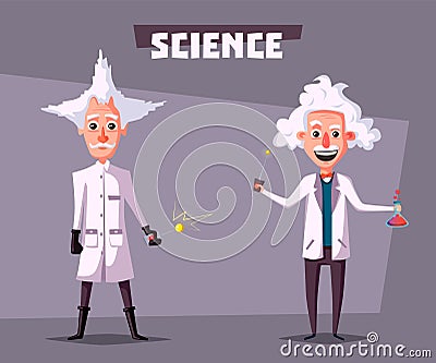 Crazy old scientist. Funny character. Cartoon vector illustration Vector Illustration