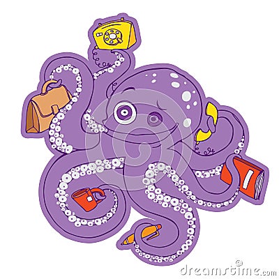 Crazy purple octopus Vector Illustration