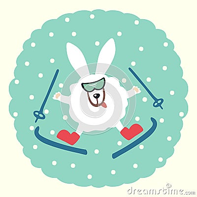 Crazy rabbit skiing. Emblem.The theme of active recreation and sport. Vector illustration. Vector Illustration