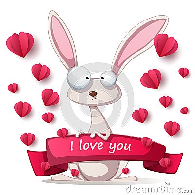 Crazy rabbit - Valentine Day illustration. Vector Illustration