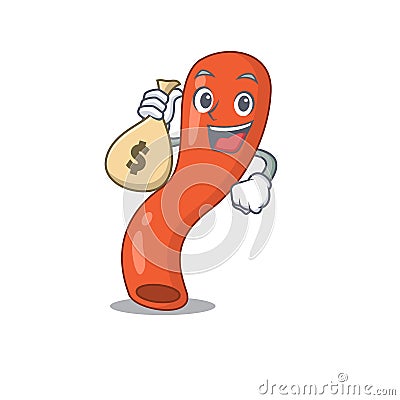 Crazy rich appendix mascot design having money bags Vector Illustration