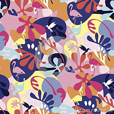 Crazy 90s colors tropical nature seamless pattern Vector Illustration