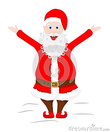 Crazy Santa Claus shows his tongue and raised hands Vector Illustration