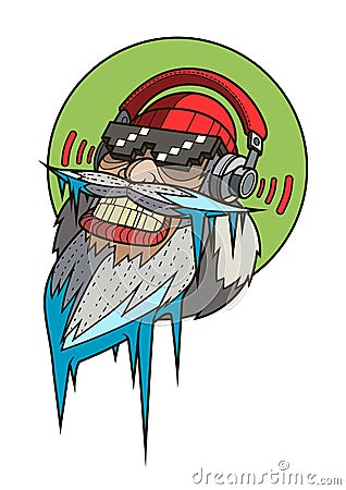 Crazy santa face with frozen beard Vector Illustration