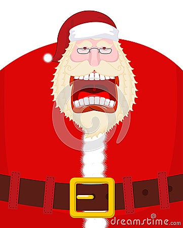 Crazy Santa Shout and belt. Scary grandfather yelling. Open mout Vector Illustration