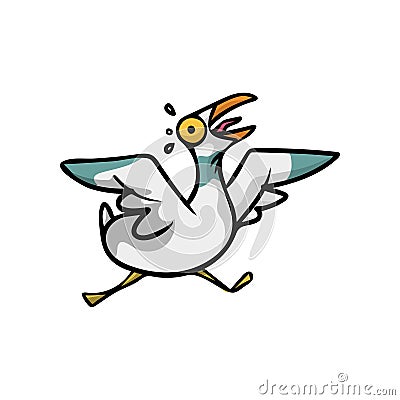 Crazy and scared seagull bird with big eyes running Vector Illustration