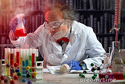 Crazy scientist the making mix of chemicals Stock Photo