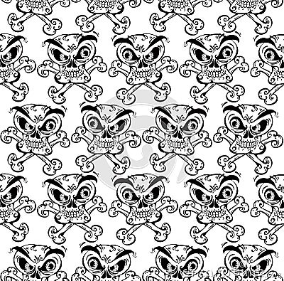 Crazy skulls seamless pattern. Vector Illustration