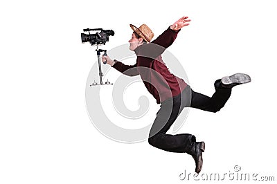 Crazy videographer Stock Photo