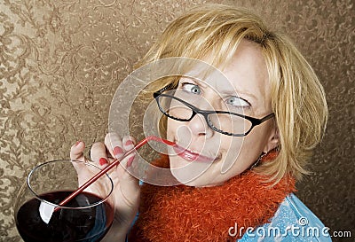 Crazy Woman Drinking Wine Stock Photo
