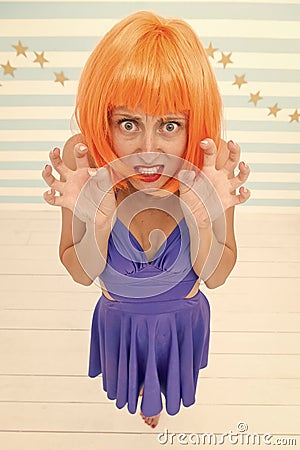 Crazy woman look with fear. Scared woman going crazy. I am afraid. Face your fear. a little bit nervous about this Stock Photo