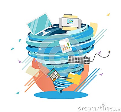 Crazy Worklife swirl, mad office hurricane Vector Illustration