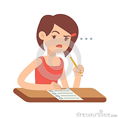 Crazy worried young woman student in panic on exam vector illustration Vector Illustration