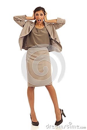 Crazy young business woman Stock Photo