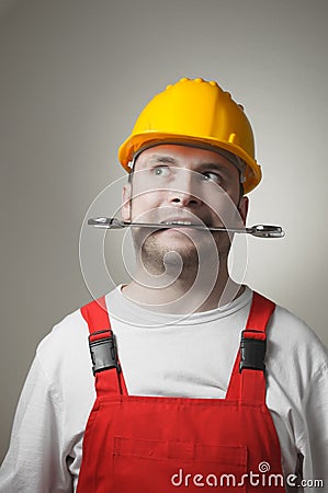 Crazy young worker Stock Photo