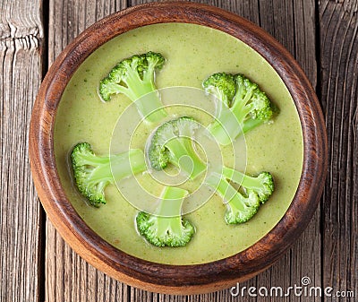 Cream of broccoli green tasty restaraunt soup in Stock Photo