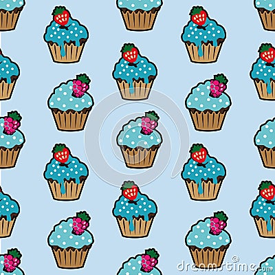 Cream cake blue seamless pattern Vector Illustration