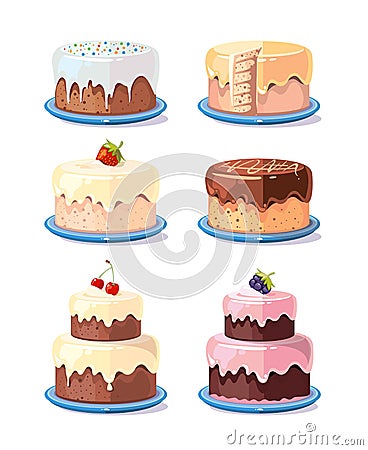Cream cake tasty cakes vector set in cartoon style Vector Illustration
