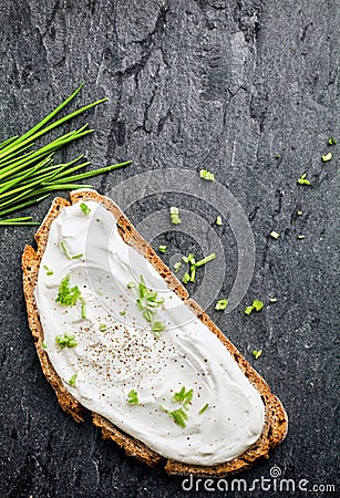 Cream cheese topping with chopped chives Stock Photo