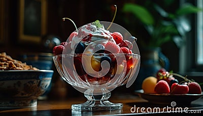 cream with cherries dessert cream with cherry Stock Photo