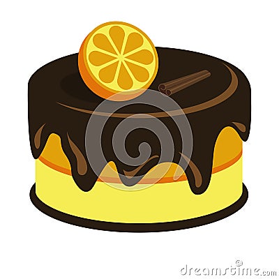 Cream choco orange cake tasty with topping Vector Illustration