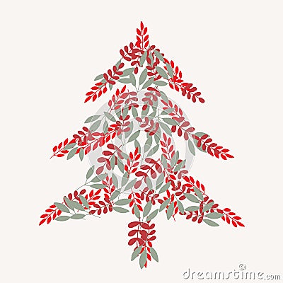 Cream christmas tree and leaves pattern Vector Illustration