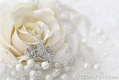 Cream color rose with jeweled crown Stock Photo