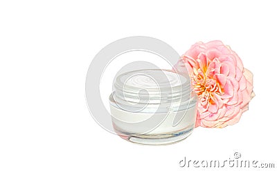 Cream Cosmetic Skin Care Beauty Organic with pink flower Stock Photo