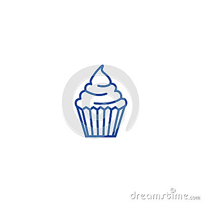 Cream cupcake line icon concept. Cream cupcake flat vector symbol, sign, outline illustration. Vector Illustration