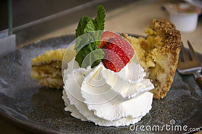 Cream, fruit and pie Stock Photo