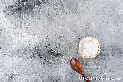 Cream ice cream in a waffle cup and a spoon Stock Photo