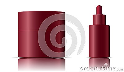 Cream jar and dropper bottle cosmetics set. Vector Vector Illustration