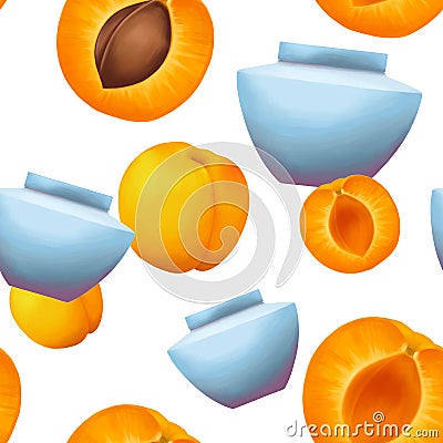 Cream jars and apricots seamless pattern Stock Photo