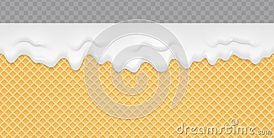 Cream Melted on Wafer Background. Ice cream flow soft seamless texture. Vector Illustration Vector Illustration