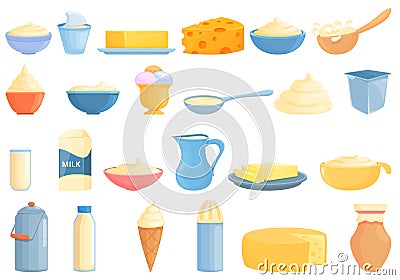 Cream milk icons set cartoon vector. Liquid cream Vector Illustration