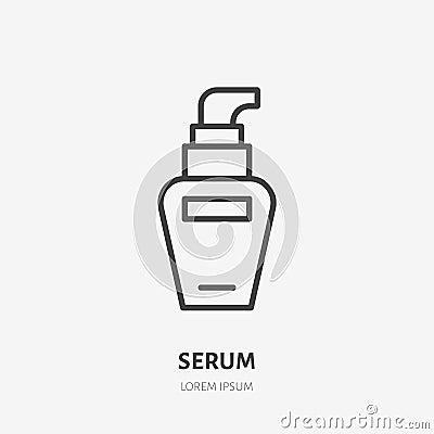 Cream, serum flat line icon. Makeup beauty care sign, illustration of skin moisturizer in plastic package. Thin linear Vector Illustration