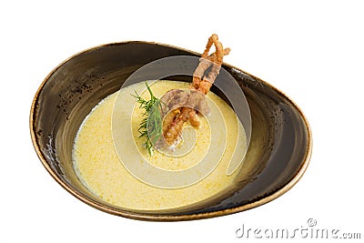 Cream soup with seafood Stock Photo