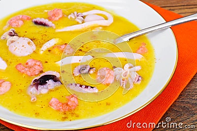 Cream Soup with Seafood Stock Photo