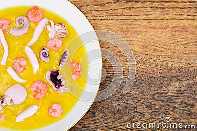 Cream Soup with Seafood Stock Photo