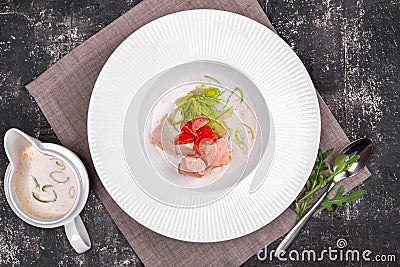Cream soup with seafood Stock Photo