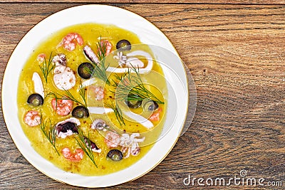 Cream Soup with Seafood Stock Photo