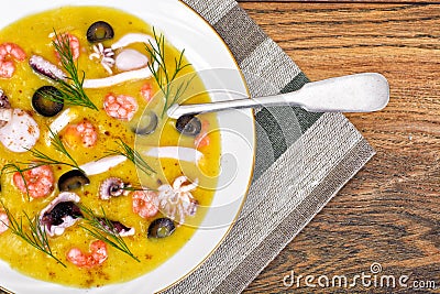 Cream Soup with Seafood Stock Photo