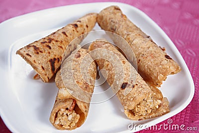 Cream Stuffed thin pancake, paladai Stuffed chapati Stock Photo