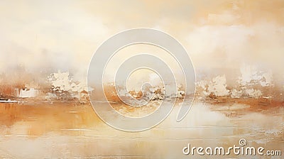 Cream And Tan Abstract Landscape Painting With White Birds Stock Photo