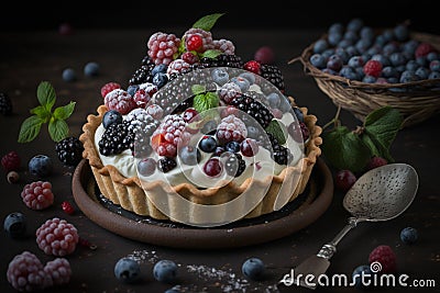 cream tart with fruit berry illustration Generative AI Cartoon Illustration