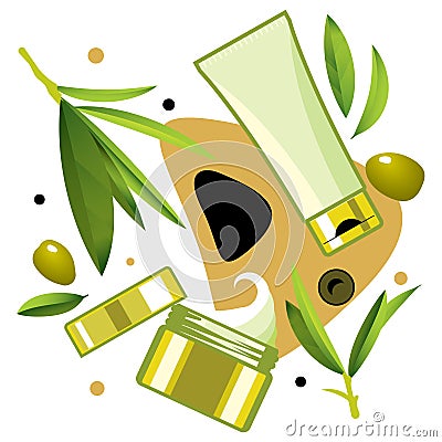 Cream and tonic for the care with olive oil Vector Illustration