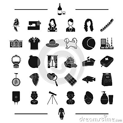 Cream, toy, appearance and other web icon in black style.clothes, equipment icons in set collection. Vector Illustration