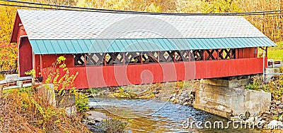Creamery Covered Bridge in Fall colors Stock Photo